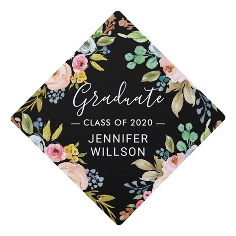 Bright Watercolor Floral Class Of 2019 Graduate Graduation Cap Adult Unisex Misty Rose