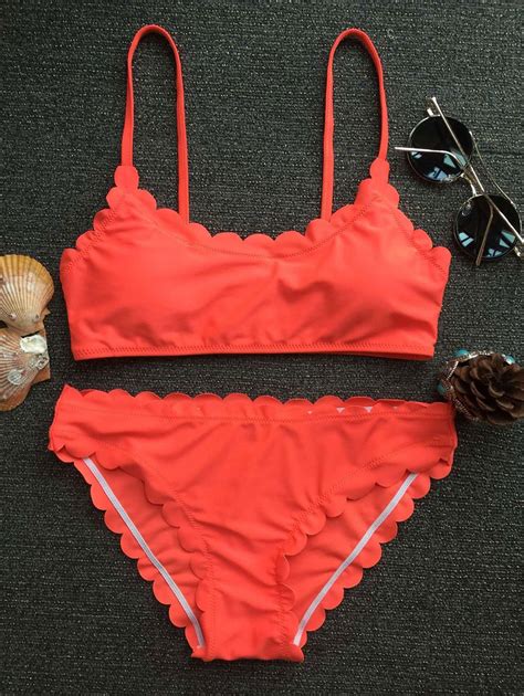 Off Scalloped Bikini Set In Jacinth Zaful