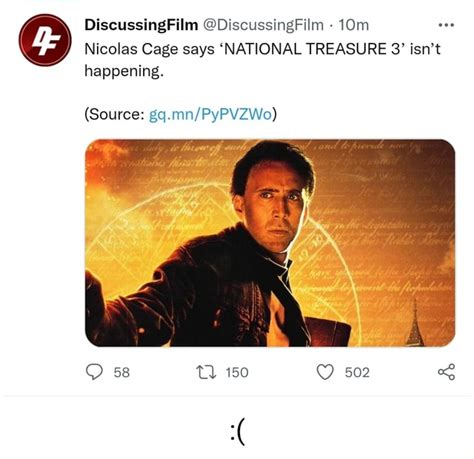 DiscussingFilm DiscussingFilm Nicolas Cage Says NATIONAL TREASURE 3