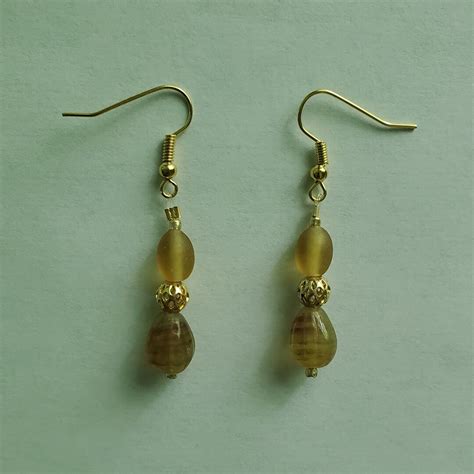 Yellow Glass Earrings Yellow and Gold Yellow Dangle - Etsy