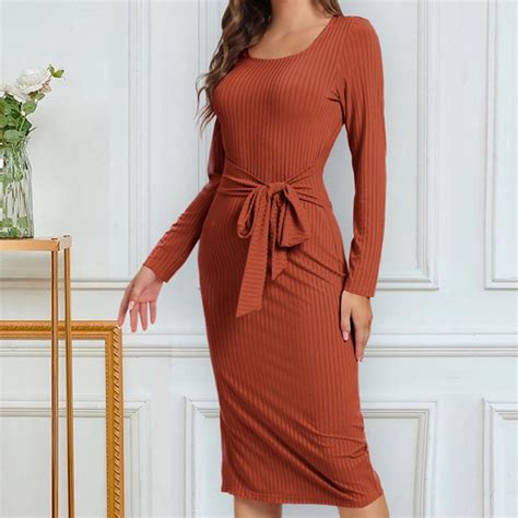 TIANEK Sexy Dresses For Women Long Sleeve Square Neck Solid Color Knee