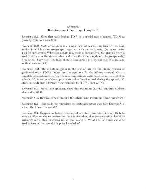 Pdf Exercises Reinforcement Learning Chapter 8szepesvacmput607questions8epdf · Exercises