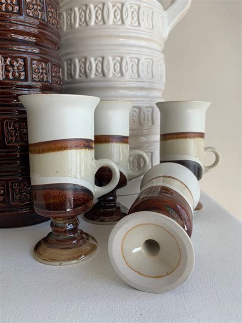 Set Of Four Vintage Otagiri Japanese Pedestal Stoneware Mugs Etsy