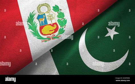 Peru And Pakistan Two Flags Textile Cloth Fabric Texture Stock Photo