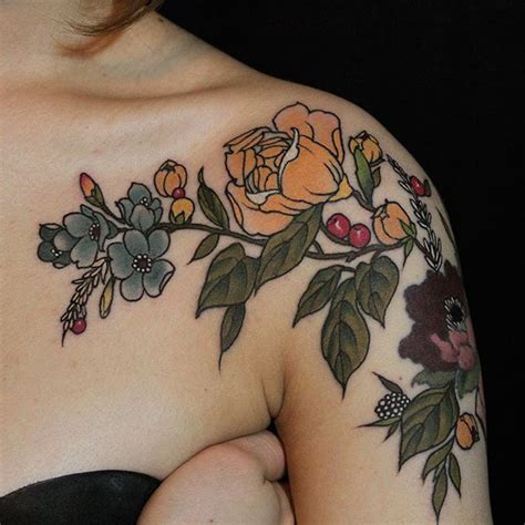 Colorful Flower Shoulder Tattoos