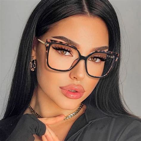 Fashion Sexy Women Big Square Reading Glasses Retro Glasses Frame With Prescription Anti Blue