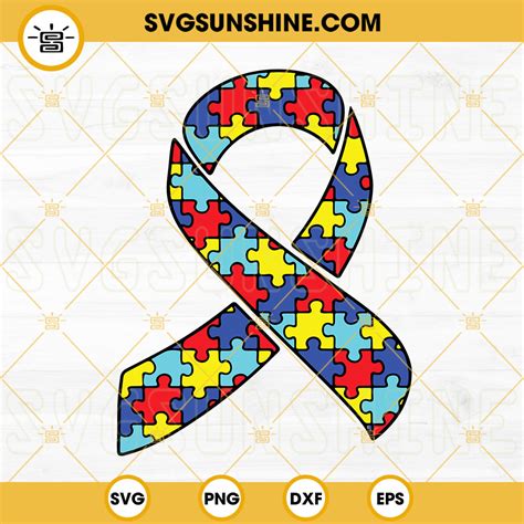 Puzzle Pieces Ribbon Svg Autism Awareness Svg Png Dxf Eps Cut Files