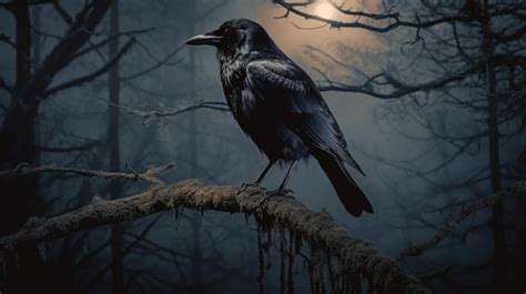 Premium Photo A Crow Sits On A Branch In A Forest With Icicles