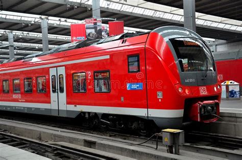 Red Commuter Train Parked At Munich Station Germany Editorial