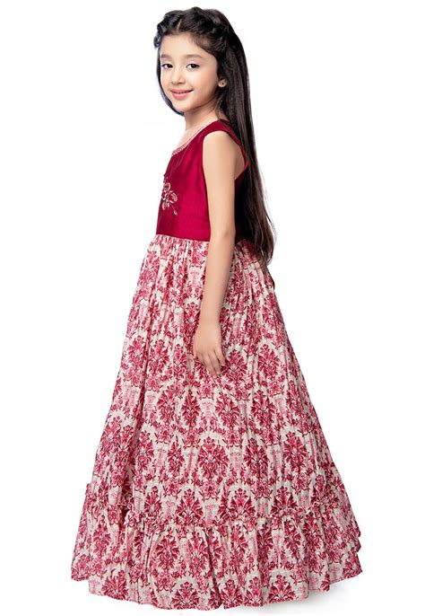 Buy Digital Printed Cotton Gown In Pink And Off White Online Uku1383