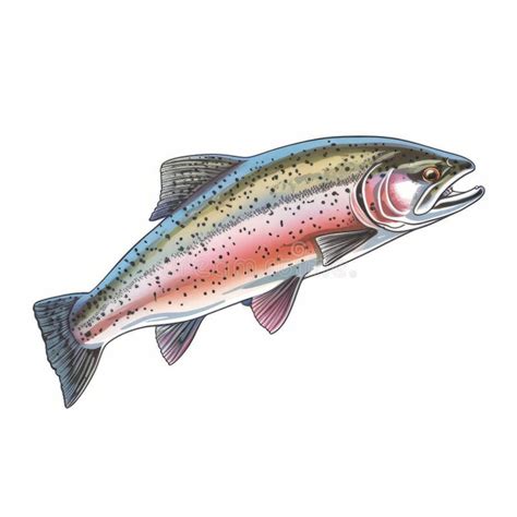 Colorful Flying Rainbow Trout Illustration On White Background Stock