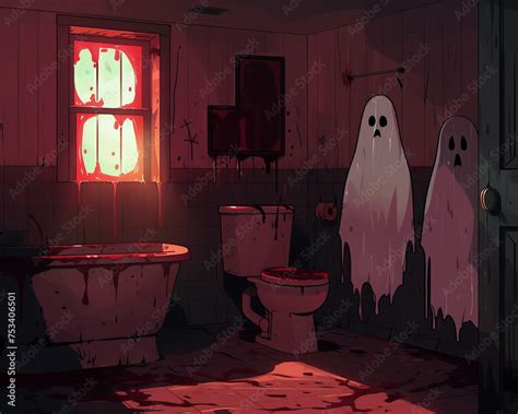 Cartoon Horror In A Dark Bathroom Ghosts And Blood Create A Terrifying