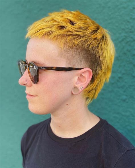 Yellow Mullet Punk Hair Shaved Hair Women Mullet Hairstyle