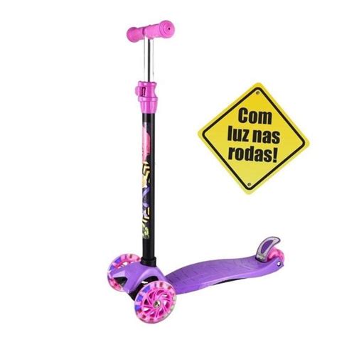 Patinete Azul Ou Rosa Scooter Radical New Plus Luz Dm Toys