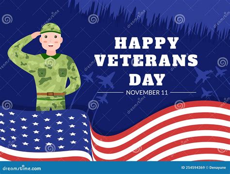 Veterans Day On November 11 Template Hand Drawn Cartoon Flat