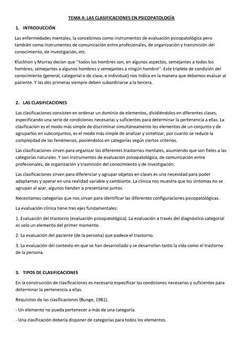 Tema Las Clasificaciones En Psicopatolog A Tema Las