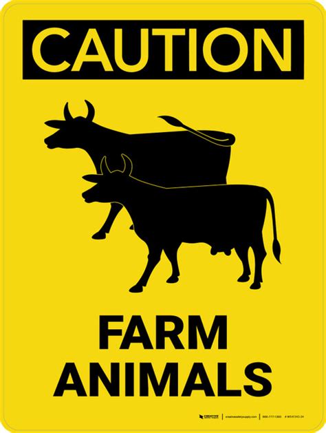 Caution Farm Animals With Cow Icon Portrait Wall Sign