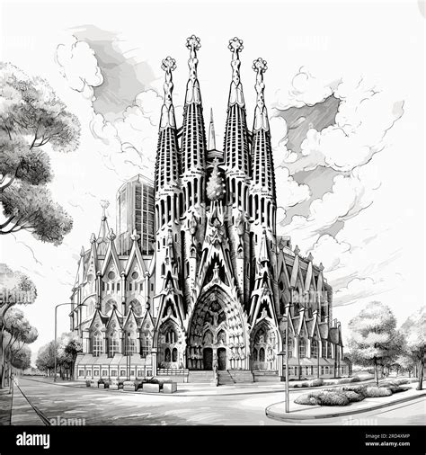 Sagrada Familia Sagrada Familia Hand Drawn Comic Illustration Vector