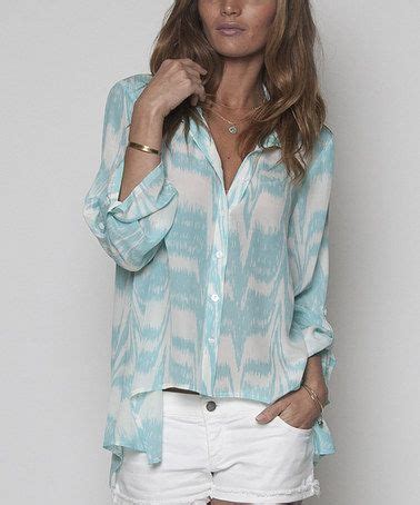 Teal White Silk Sidetail Button Up By Rieley Zulily White Silk