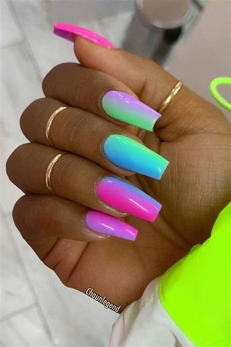 Vibrant Multi Color Nails For Summer Coffinnails Summernails Long