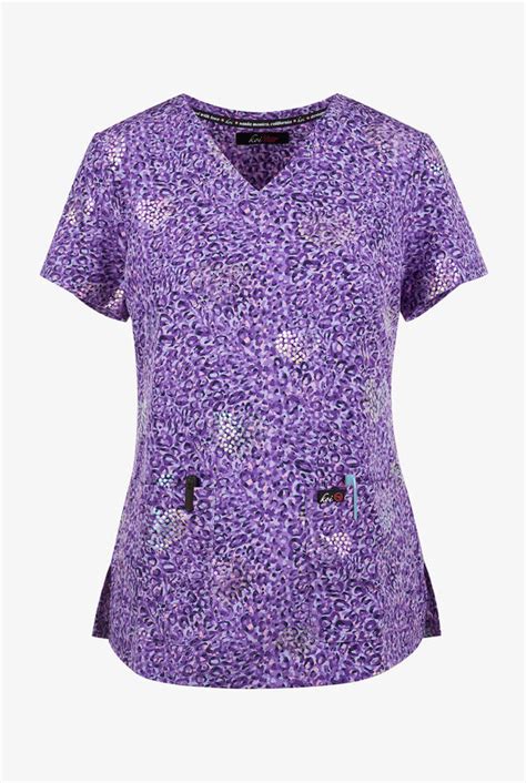 Koi Lite Iridescent Lavender Animal Womens 2 Pocket Stretch V Neck