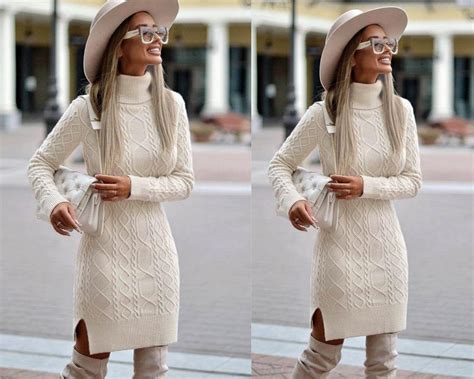 Winter Midi Sweater Dress Long Sleeve Knitted Sweater Dress Etsy