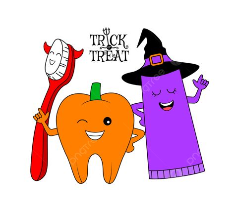 Gambar Karakter Gigi Kartun Lucu Dengan Sikat Gigi Dan Pasta Gigi Dalam Konsep Halloween, Dental ...