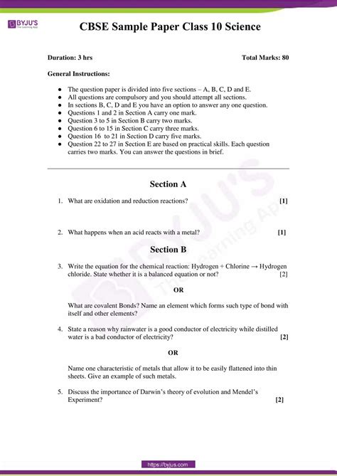 Cbse Class 10 Science Sample Paper Set 4 Download Pdf