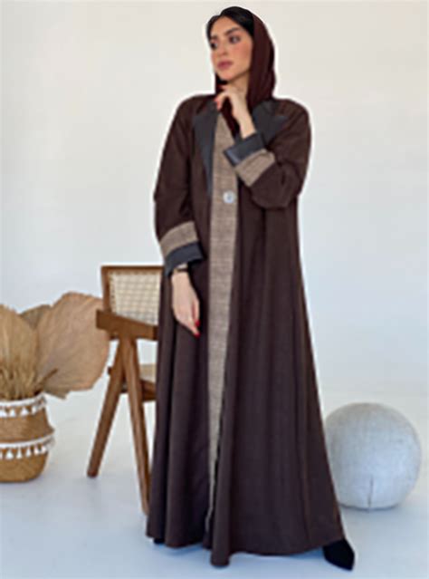 Winter Abaya Brown Winter Abaya With Tartan And Leatherette Trimmings