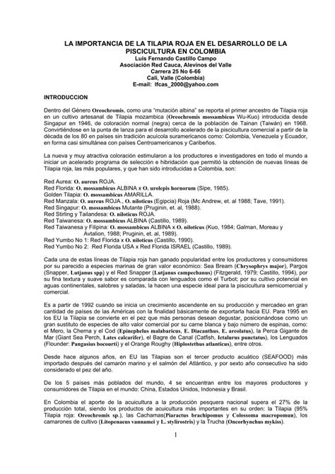 PDF LA IMPORTANCIA DE LA TILAPIA ROJA EN EL La Primera Especie De