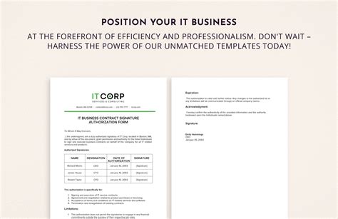 It Business Contract Signature Authorization Form Template In Word Pdf