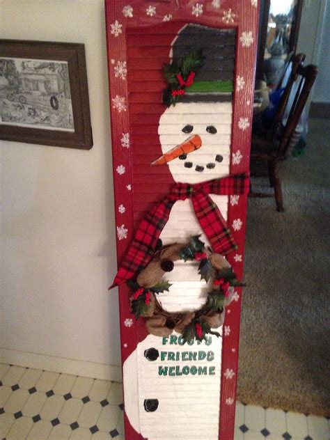 Old Shutter Painted A Snowman Wreathsbymonica Christmas Decorations Easy Christmas