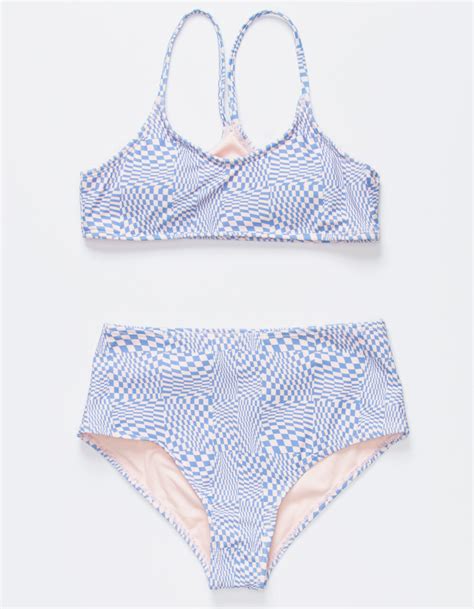 FULL TILT Checker Bralette Girls Bikini Set BLUE COMBO Tillys