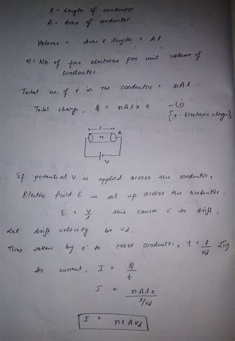 Experts Please Give Derivation For Relation Between Current And Electron S Drift Velocity