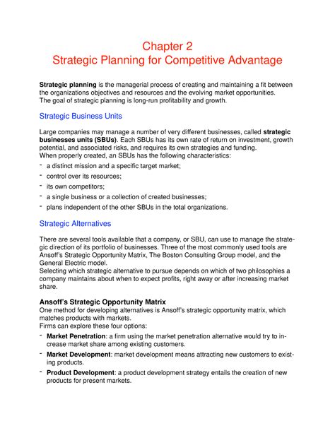 Marketing Chapter 2 Chapter 2 Strategic Planning For Competitive