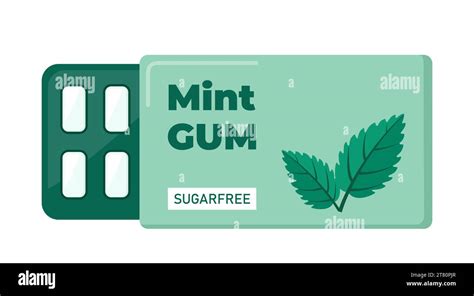 Chewing Gum In A Blister Pack Mint Flavor Bubble Gum For Dental Hygiene Vector Illustration