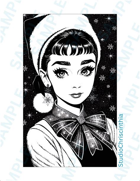 Audrey Hepburn Coloring Page Christmas In July Etsy