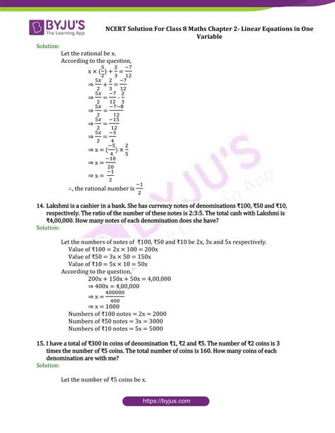 Ncert Solutions For Class Maths Exercise Chapter Linear Equation