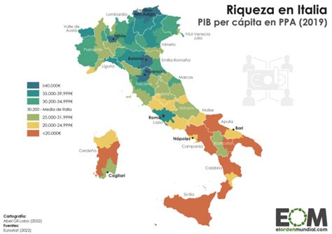 El mapa del PIB per cápita en Italia Mapas de El Orden Mundial EOM