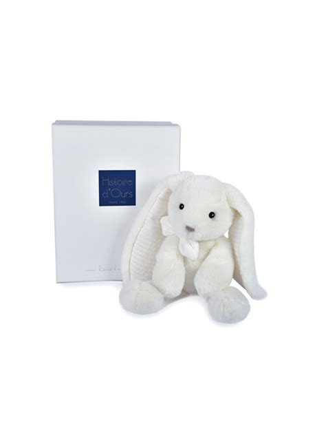 Peluche Lapin Preppy Chic Blanc 30 Cm