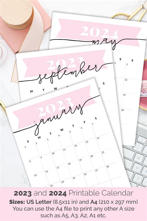 Kalender 2023 2024 Druckbarer Tischkalender Für Wand Rosa Etsy Schweiz