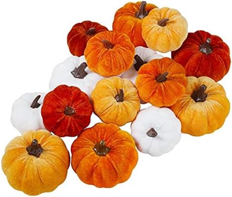 Amazon Winlyn 13 Pcs Assorted Mini Velvet Pumpkins Green Orange