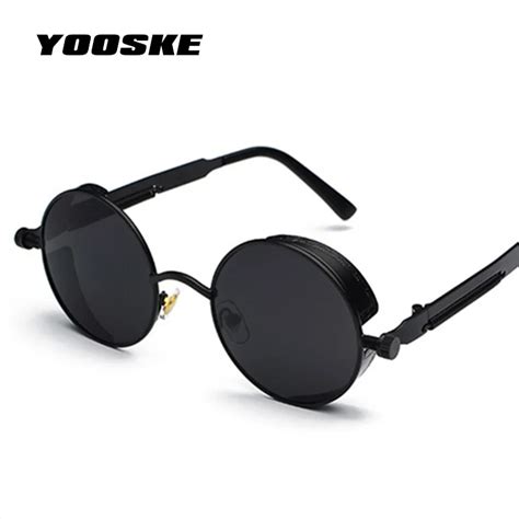 Yooske Round Steampunk Sunglasses Men Women Luxury Brand Eyewear Mirror