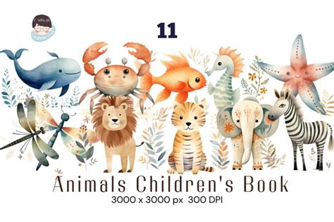 Animals Children's Book Watercolor PNG Clipart- Realistic A