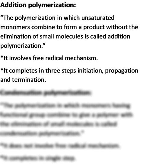 Solution Addition And Condensation Polymerization Studypool