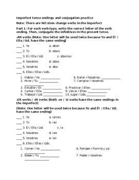 Imperfect tense endings and conjugation practice by kunal patel | TPT