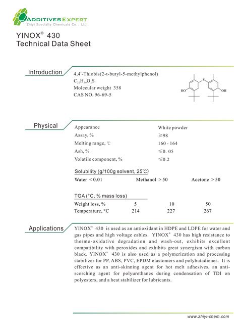 Buy Thiobis Tert Butyl M Cresol Yinox Industrial