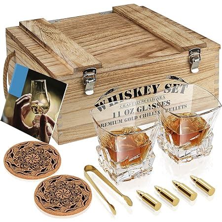 Whisky Steine Geschenkset Mit Holz Geschenkbox Goldene Whisky