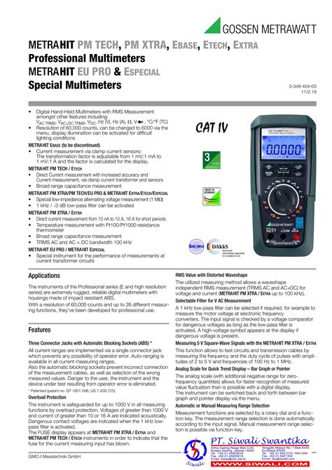 Data Teknis Gossen Metrawatt Multimeter Metrahit Pm Tech Pm Xtra