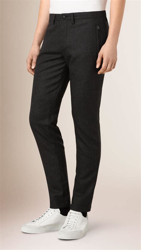 Lyst Burberry Wool Flannel Trousers In Gray For Men